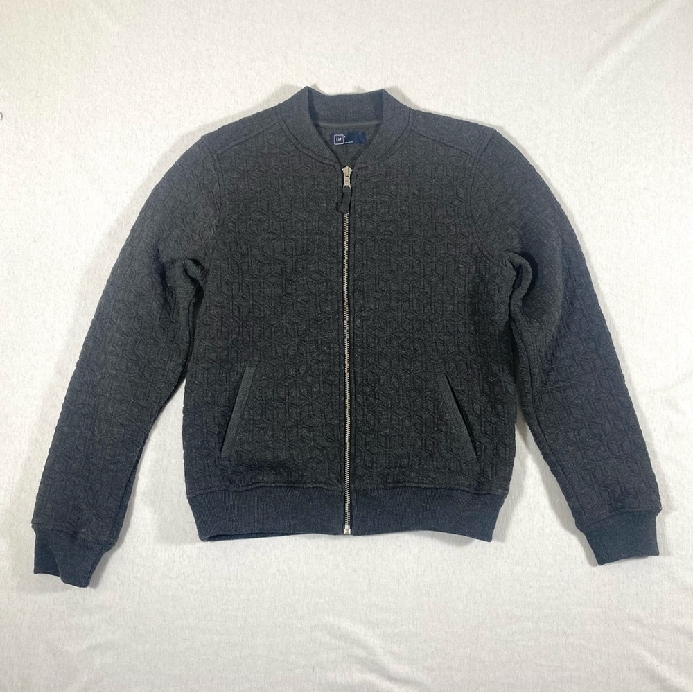 GAP women’s jacquard bomber jacket in charcoal. Size S. Zip-up with pockets